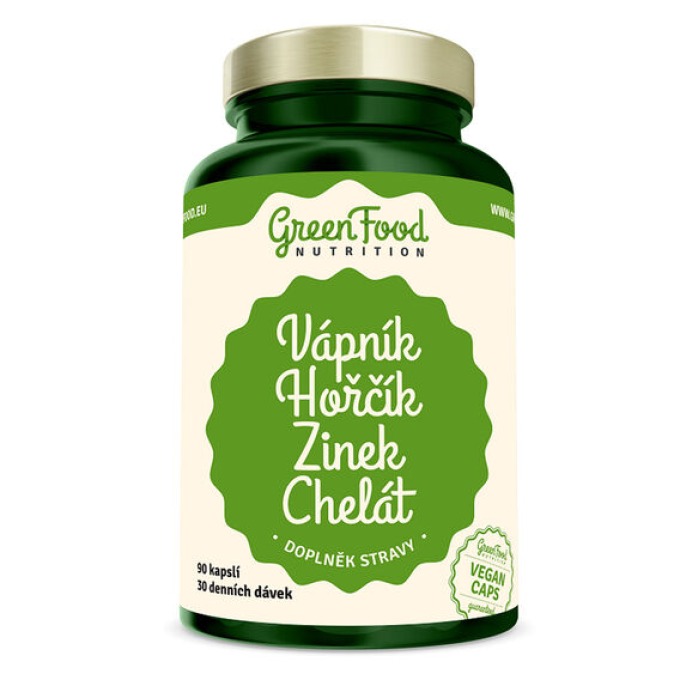 GreenFood Vápník Hořčík Zinek Chelát 90 kapslí