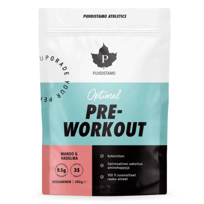 Puhdistamo Pre-Workout Caffeine Free 350 g malina, mango